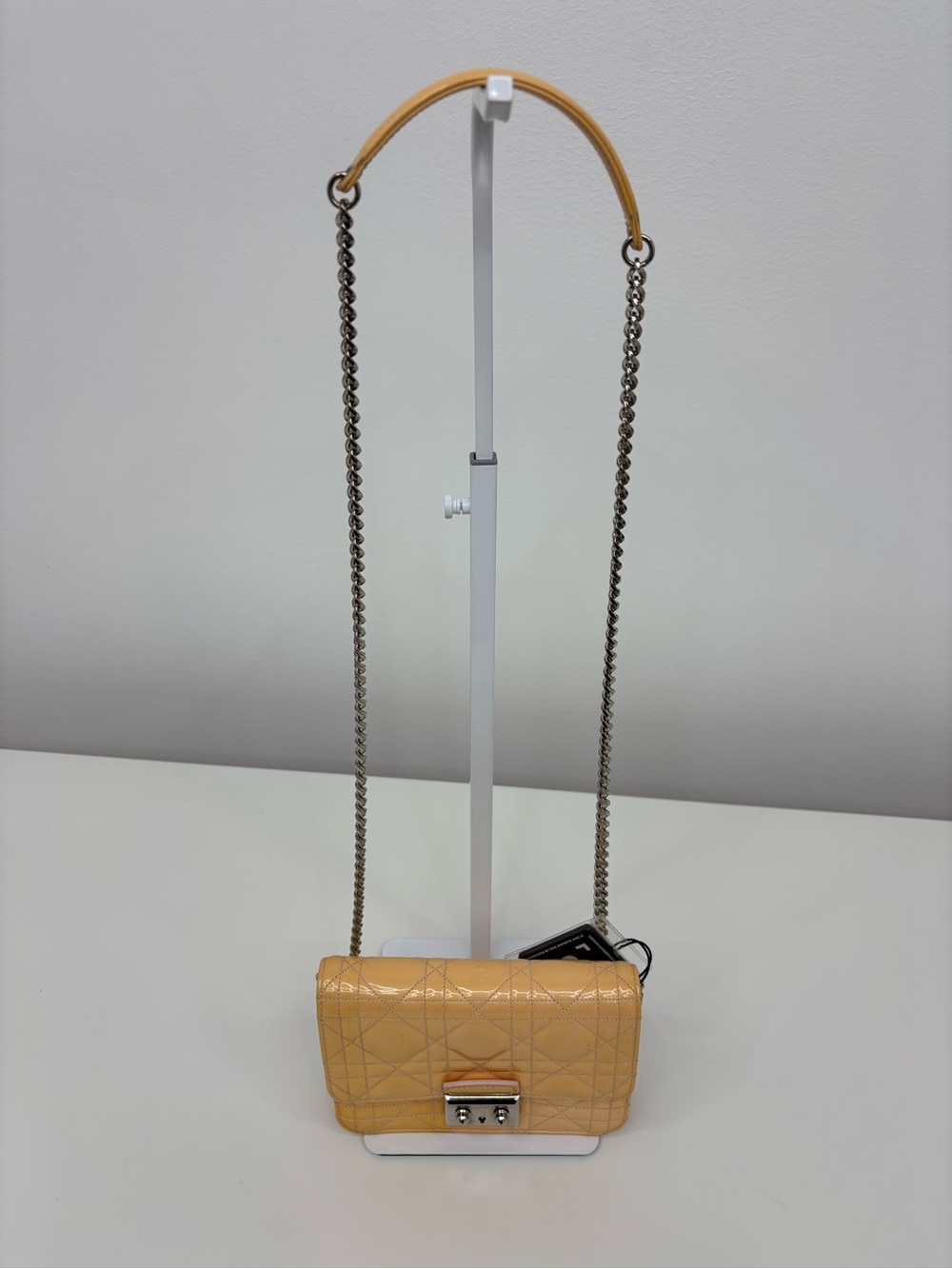 Christian Dior Yellow Quilted Patent Leather Crossbody Bag with Chain Strap
